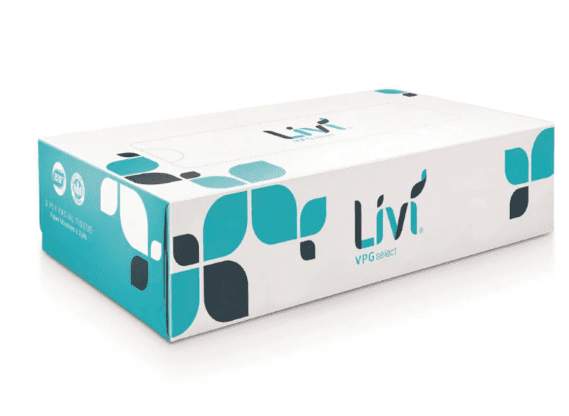 Premium Facial Tissue Livi VPG Select Flat Box 2 Ply, 100 Sheets - 30/Case