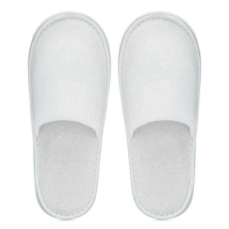 Kare Basics Terry Slippers Closed Toe, 100% Cotton, White, One Pair