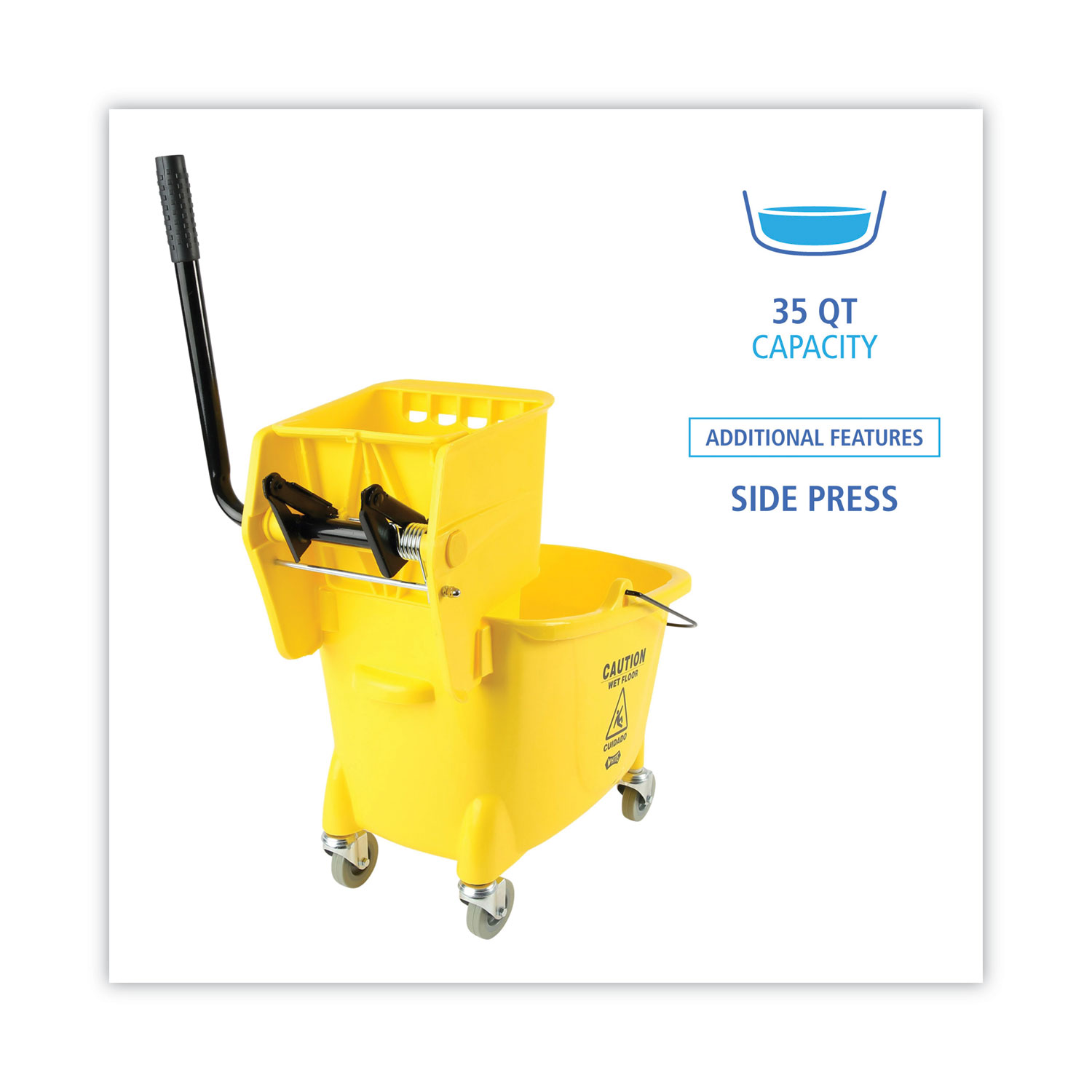 Mop Bucket with Side Press Wringer Combo, Yellow, 35 qt. Mop Bucket with Side Press Wringer Combo, Yellow, 35 qt.