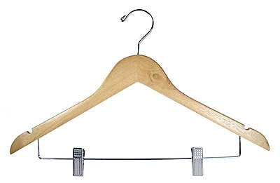 Women Ball Top Wooden Hanger, With Clips Natural - 100/Case