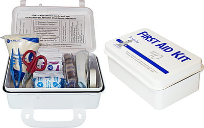 10 Person Plastic First Aid Kit with Wall Mountable Handle, Osha Compliant