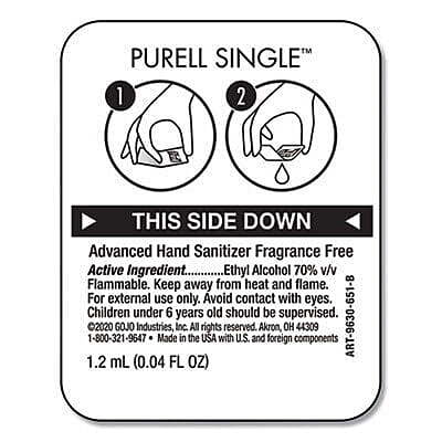 Purell Single Use Advanced Gel Hand Sanitizer, 1.2 mL, Packet, Clear - 100/Case