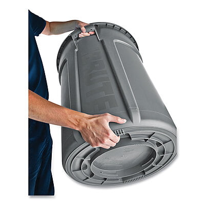 Vented Round Brute Container, 44 gal, Plastic, Gray