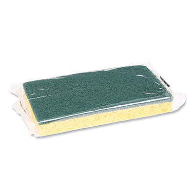 Scrubbing Sponge, Medium Duty, 3.6 x 6.1, 0.75" Thick, Yellow/Green, Individually Wrapped - 20/Case