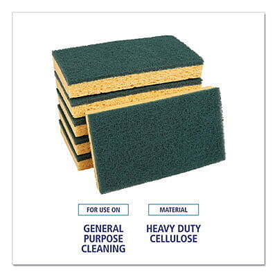 Scrubbing Sponge, Medium Duty, 3.6 x 6.1, 0.75" Thick, Yellow/Green, Individually Wrapped - 20/Case