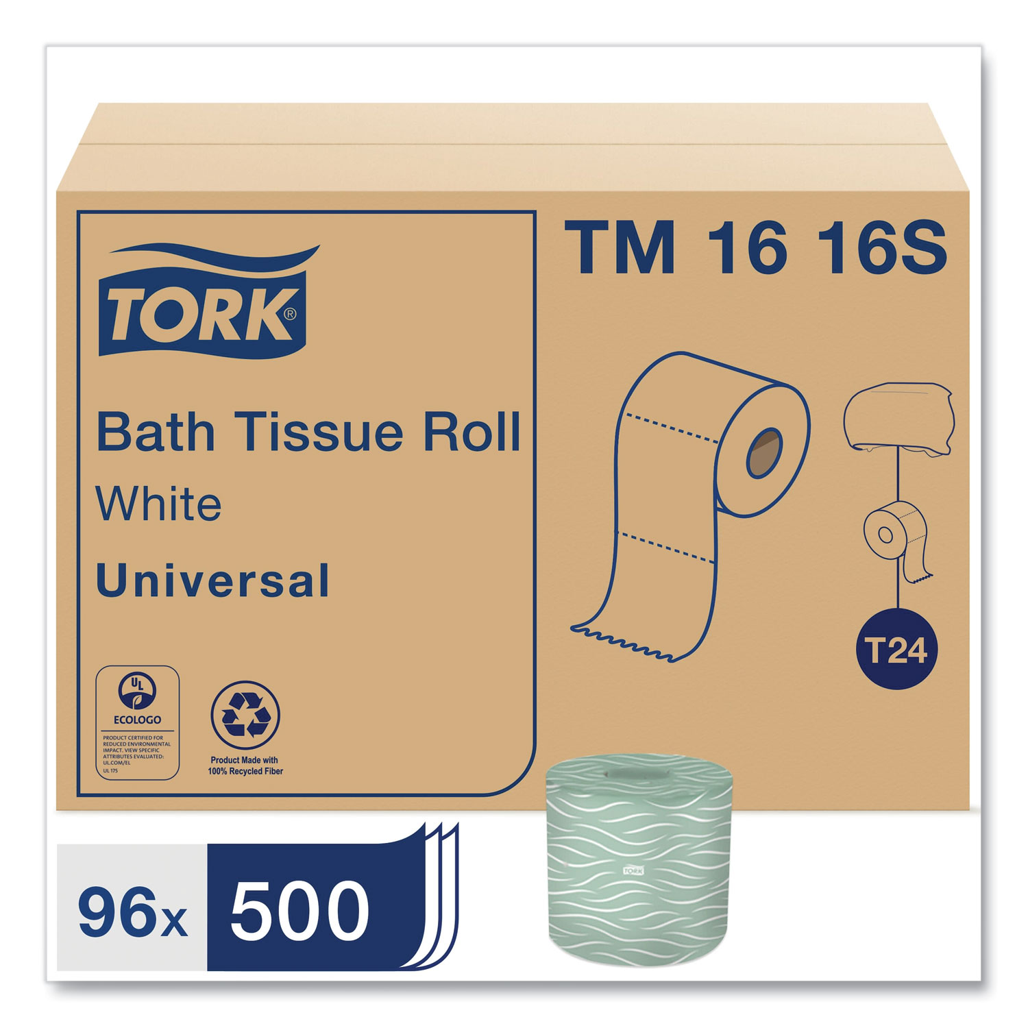 Tork Bath Tissue, 2-Ply,4.0" x 3.75", White, 500 Sheets/Roll - 96/Case