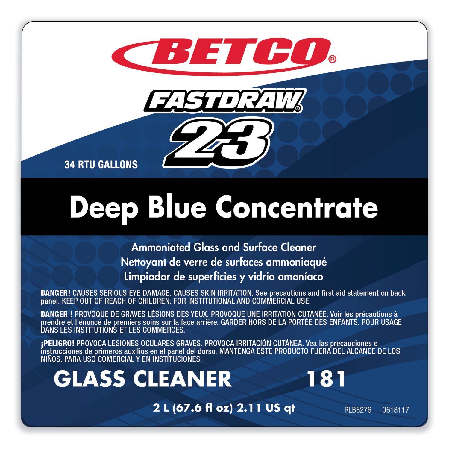 Deep Blue Glass and Surface Cleaner, 2 L Bottle - 4/Case