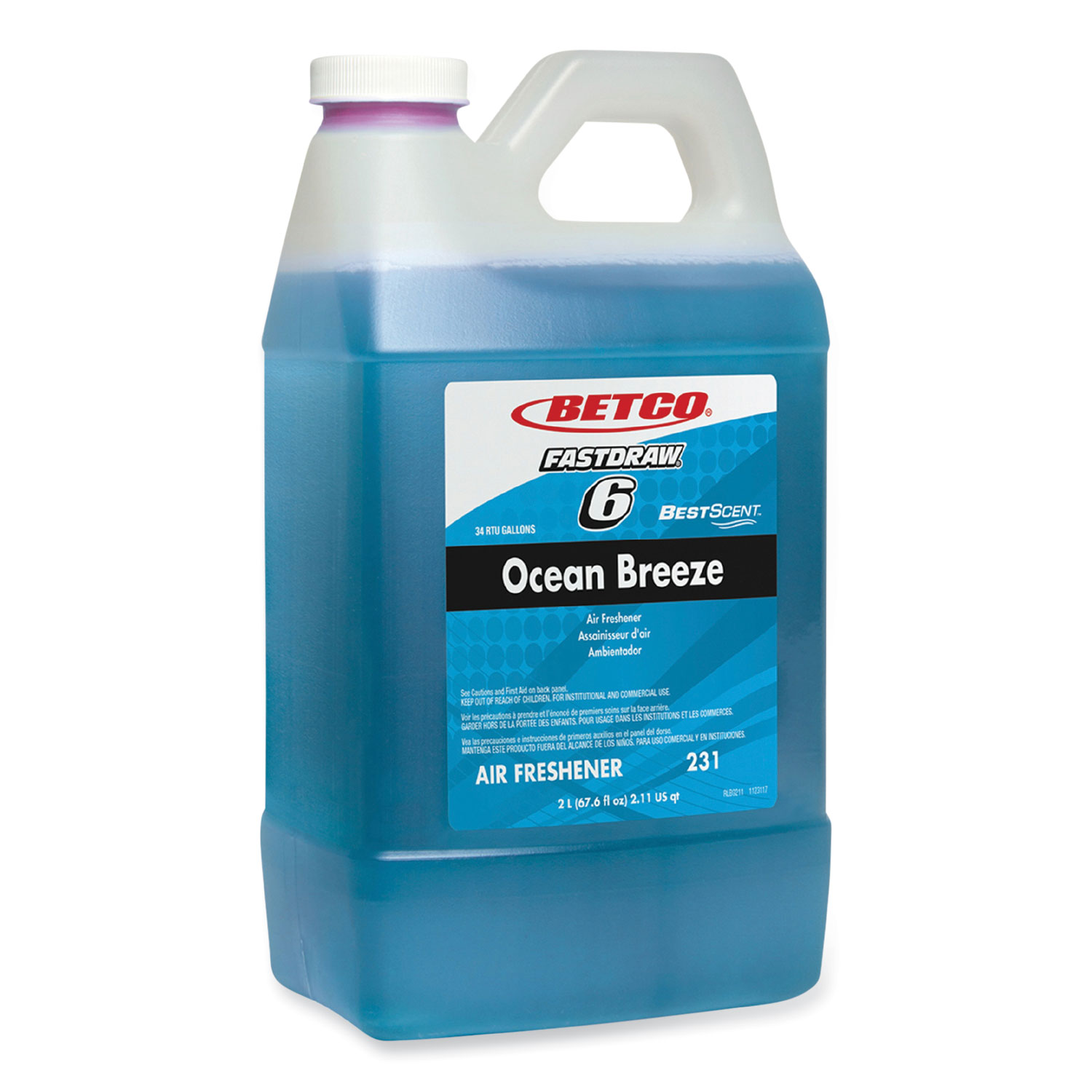 BestScent Ocean Breeze Deodorizer, Ocean Breeze Scent, 67.6 oz FastDraw Bottle - 4/Carton