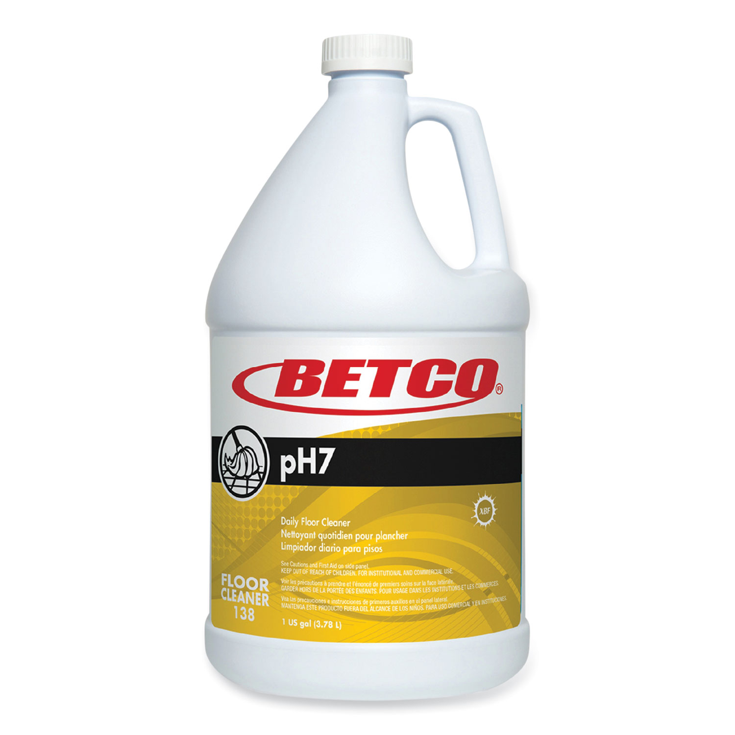 Betco pH7 Commercial Grade Floor Cleaner, Lemon (Concentrated), 1 gal Bottle - 4/Case