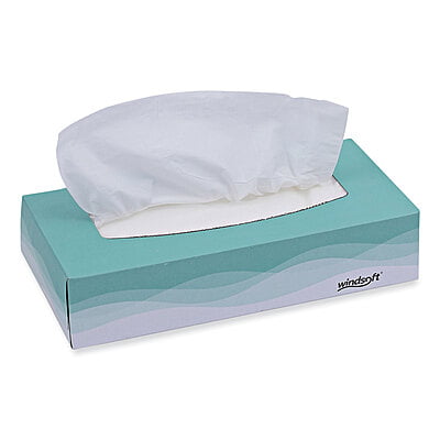 Windsoft Premium Facial Tissue, 2 Ply, White, Flat Pop-Up Box, 100 Sheets/Box - 30 Boxes/Carton