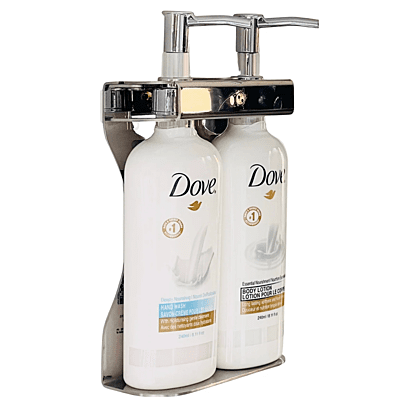 Dove Dispenser Bracket, Double Fixture Polished Stainless Steel