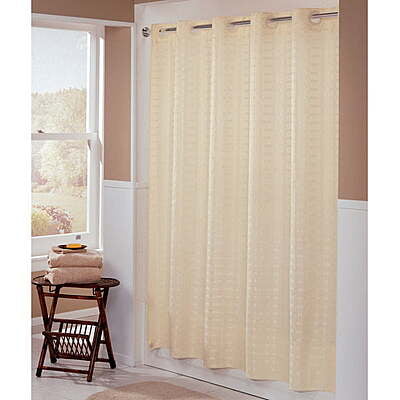 Hookless HBH43LIT05 Beige Litchfield Shower Curtain with Matching Flat Flex-On Rings and Weighted Corner Magnets - 71" x 74"