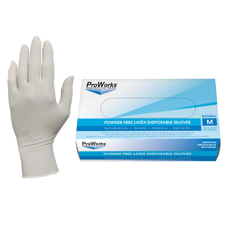 ProWorks All Purpose Latex Gloves Powder Free, Medium, 5.0 Mil. - 100 Gloves/Pack