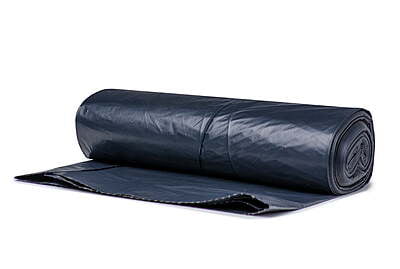 Trust+ Black Trash Bag 1.5 Mil 45 Gallon 40" x 46" Low Density Can Liner, Star Sealed Flat Pack - 100/Case