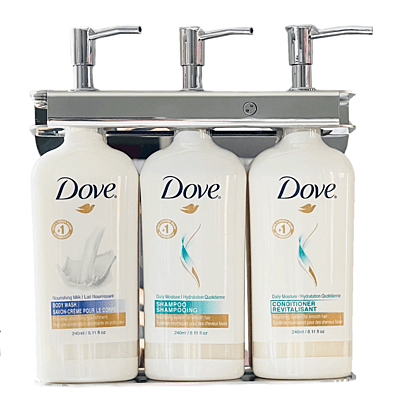 Dove Dispenser Bracket, Triple Fixture Polished Stainless Steel