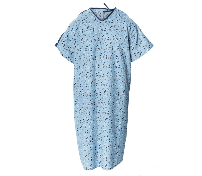 Patient Gown, E-Star, 100% Polyester, L, 100% Polyester, Plastic Snaps I.V. Sleeve, Keystone Blue