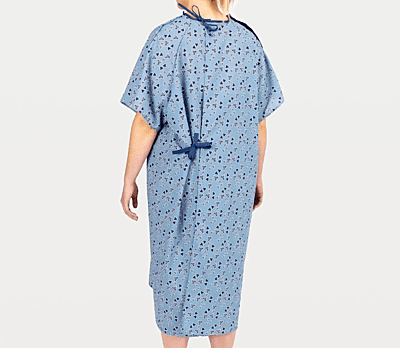 Patient Gown, E-Star, 100% Polyester, L, 100% Polyester, Plastic Snaps I.V. Sleeve, Keystone Blue