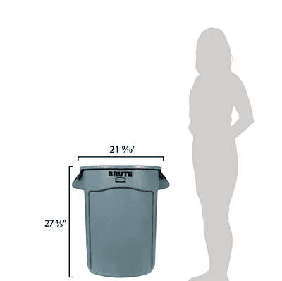 Round Brute Container, Plastic, 32 gal, Gray