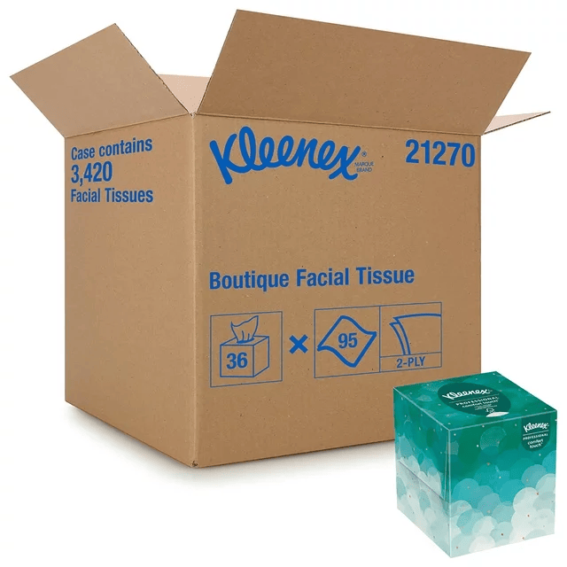 Kleenex Boutique White Facial Tissue, 2-Ply, 95 Sheets/Box - 36 Boxes/Carton