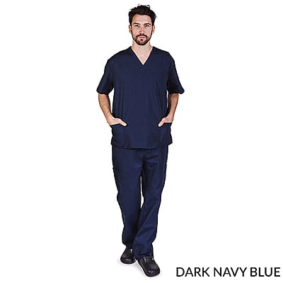 Unisex Scrub Set 3 Pockets (Top and Pants) Navy Blue - Small